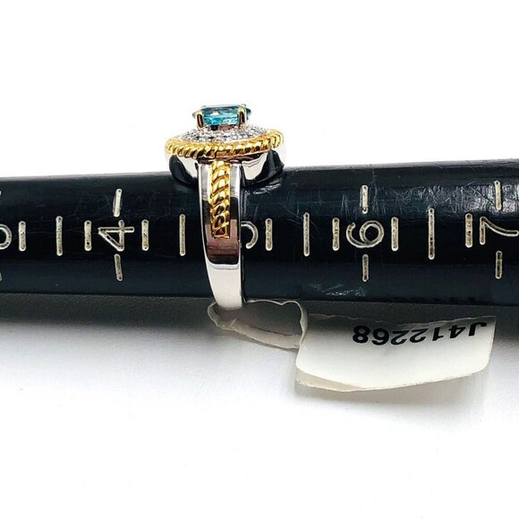 QVC Blue and White Topaz Sterling Silver Gold Plated Accents Ring 5.5 - Picture 3 of 3